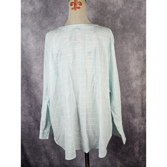 NWOT Talbots Womens 3X Light Blue Plaid Tunic Top Blouse Lightweight Cotton - Picture 3 of 8